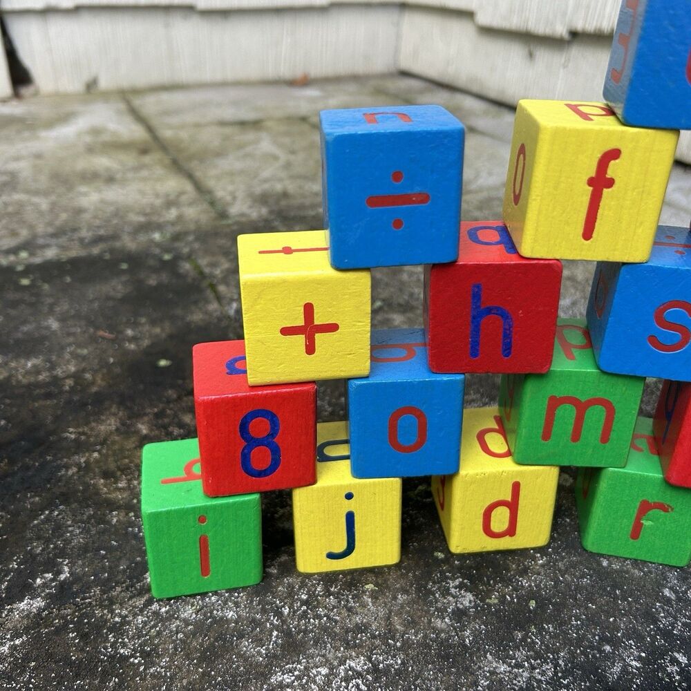Vintage Heros Germany Wooden Toy Blocks Letters Numbers Math Symbols Set of 23 - Picture 7 of 7